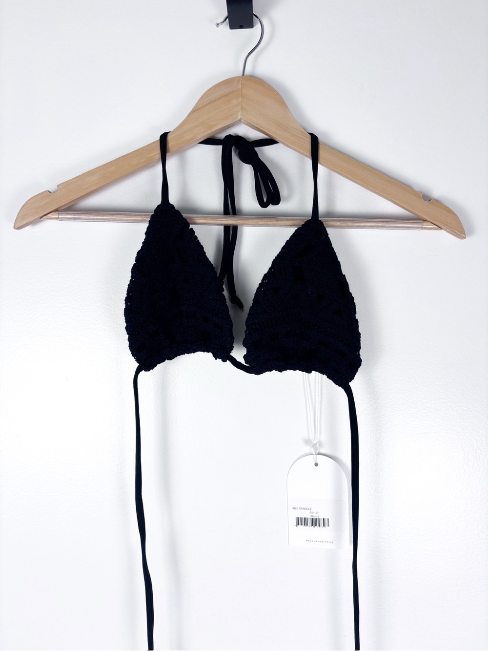 Rumer Revolve Ines Black Crochet Triangle Tie Bikini Swimsuit Top Size Small NWT